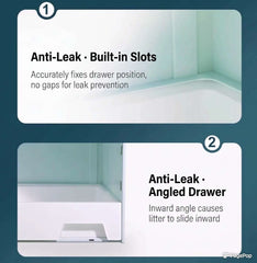 Anti-leak cat litter box with built-in slots and angled drawer for mess-free use