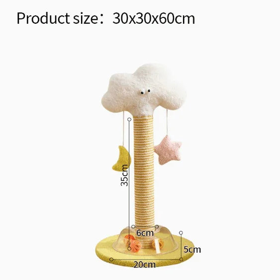 Articulate Cloud Scratching Post with cloud design and hanging toys, 30x30x60cm size for playful cats.