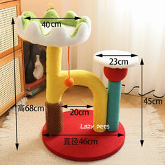 Lotus Flower Cat Tree Tower — 68cm Arch Cat Scratcher with Sisal Post & Flower Nest