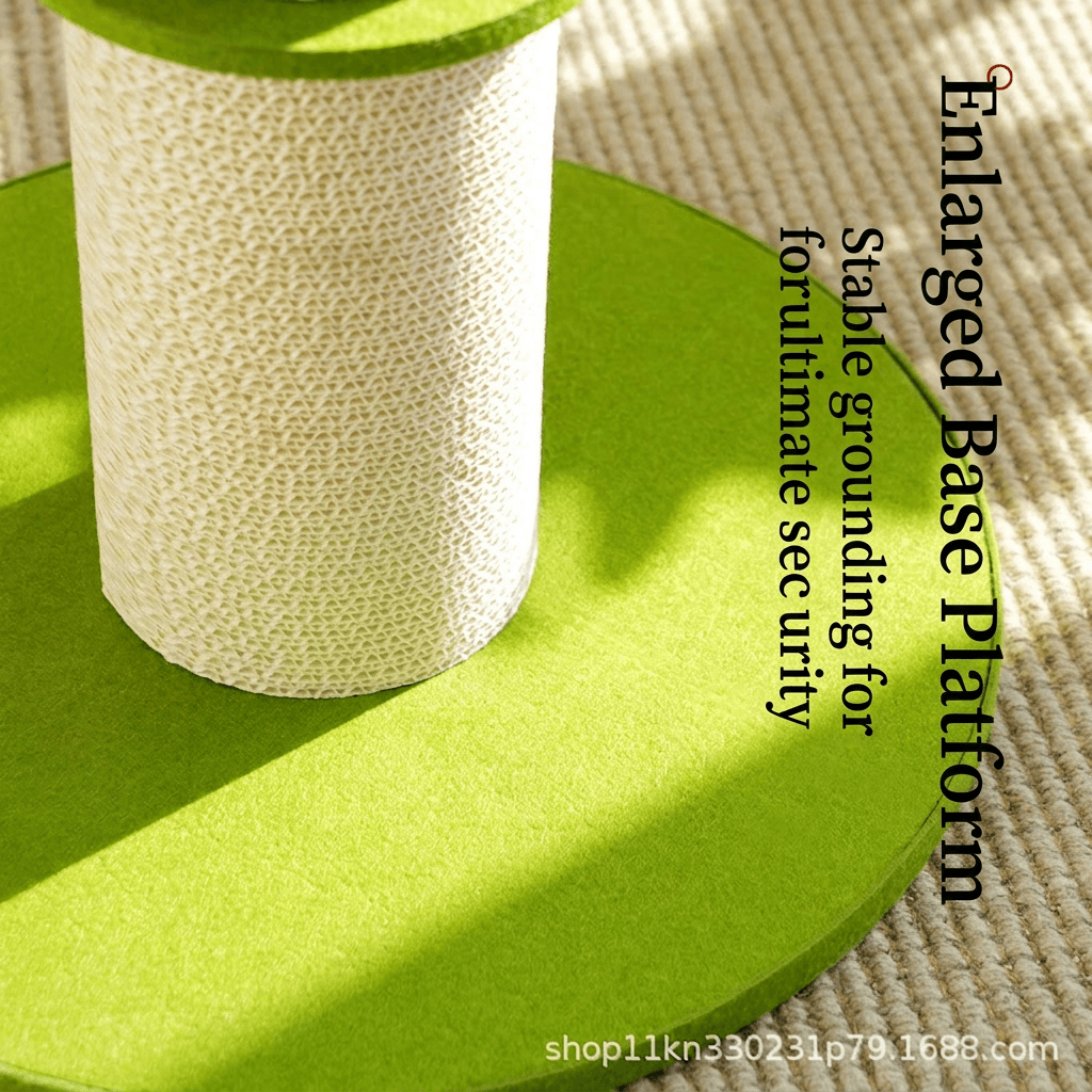 Bamboo Corrugated Cardboard Cat Scratching Post with enlarged green base platform for stability and security.