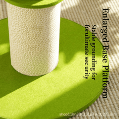 Bamboo Corrugated Cardboard Cat Scratching Post with enlarged green base platform for stability and security.