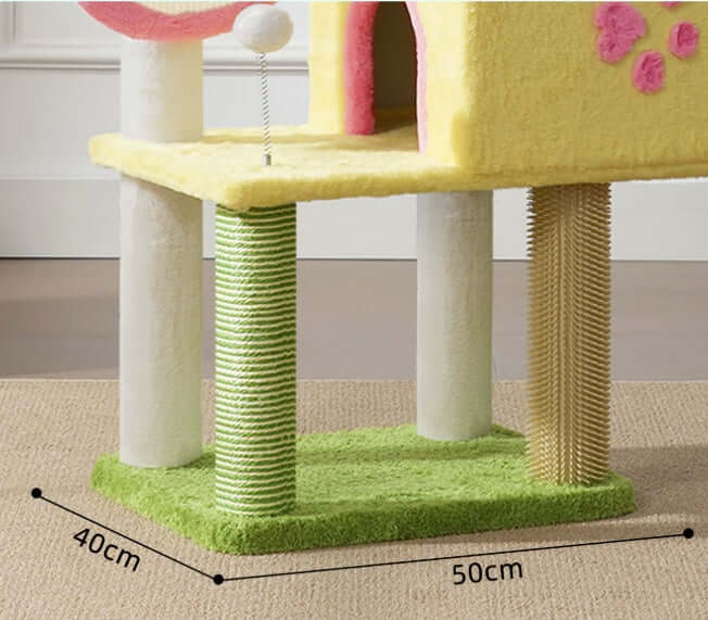 Cat Tree Tower with 360° Rotating Scratch Pad and Sisal Posts 125cm showing base dimensions 50cm x 40cm.
