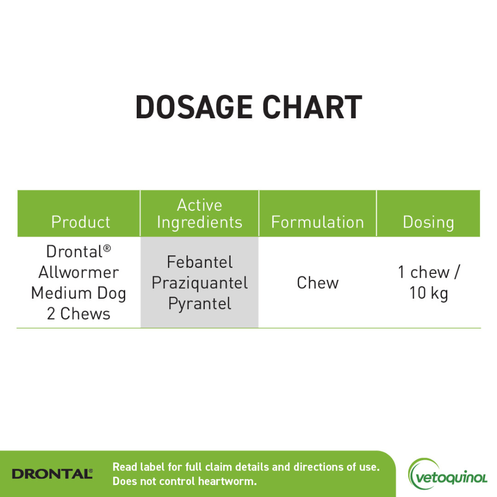 Drontal Medium Dogs Allwormer Chewables 10kg x5 Tablets-PETROOM