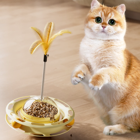 4-in-1 Interactive Cat Toy Wobble Tumbler with Feather Teaser