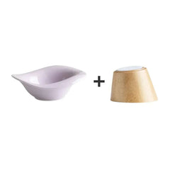 Lavender ceramic pet bowl with wooden stand for cats and dogs