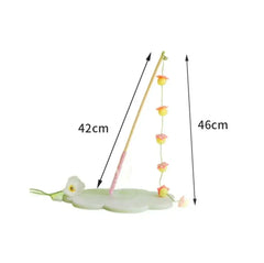 Flower-themed cat toy with wand and dangling pom-poms, 46cm tall, for interactive pet play