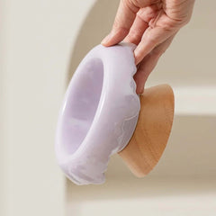 Lavender pet bowl with wooden base, stylish cat or dog feeder