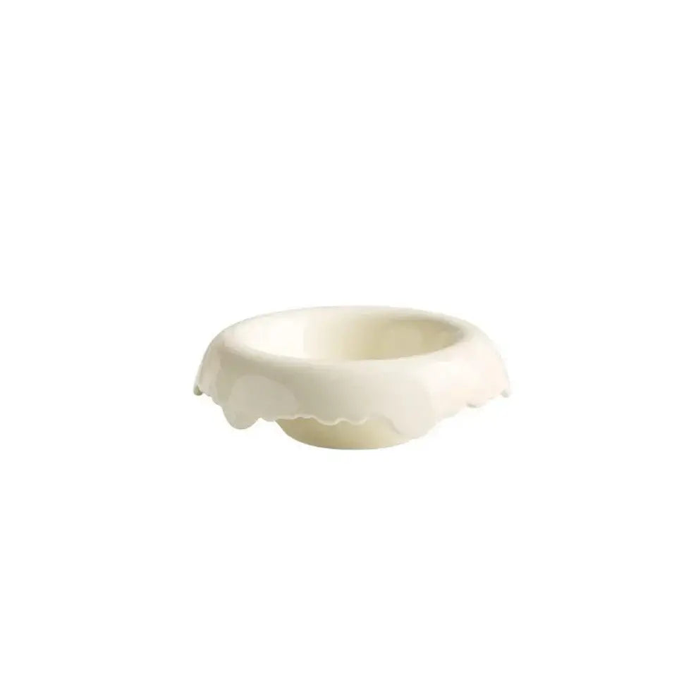 Cream ceramic pet bowl with scalloped edge, stylish dog or cat food dish