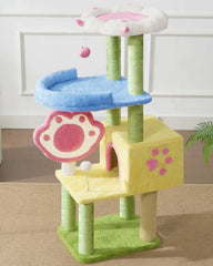 Cat Tree Tower with 360° Rotating Scratch Pad and Sisal Posts 125cm in colorful design for playful cats.