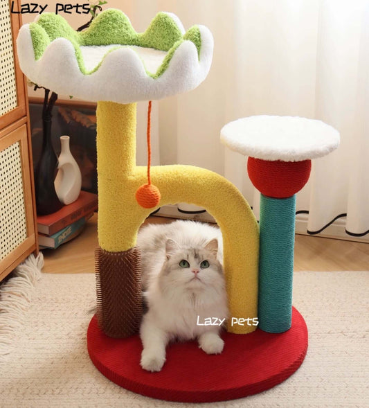 Lotus Flower Cat Tree Tower — 68cm Arch Cat Scratcher with Sisal Post & Flower Nest featuring a cat lounging.