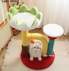 Lotus Flower Cat Tree Tower — 68cm Arch Cat Scratcher with Sisal Post & Flower Nest with lounging cat