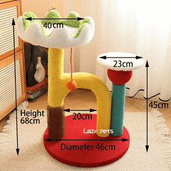 Lotus Flower Cat Tree Tower — 68cm Arch Cat Scratcher with Sisal Post & Flower Nest dimensions and design features showing height and base diameter.