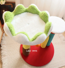 Lotus Flower Cat Tree Tower — 68cm Arch Cat Scratcher with Sisal Post & Flower Nest top view showing flower nest and colorful posts.