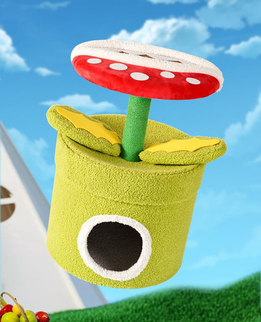 "Man-Eating Flower" Cat Tree featuring a vibrant flower design, perfect for playful cats and stylish homes.