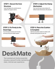 Step-by-step assembly guide for Michu DeskMate Desk-Mounted Cat Tree Perfect For WFH featuring tool-assisted setup.