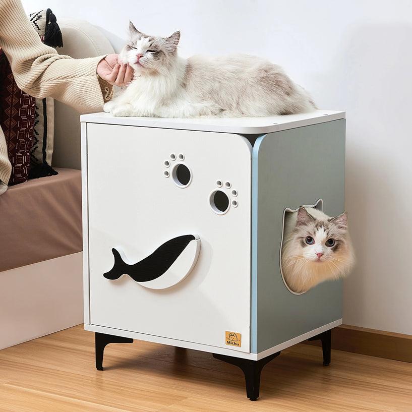 Michu Hidden Cat Furniture - Cat Litter Box Enclosure and Wooden Pet House, End Table Large Enough for Most Cats and Litter Boxes