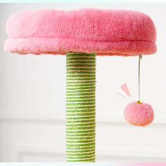 Multi-Level Cat Tree Tower with Hammock and Sisal Posts 136cm with pink hammock and green sisal post