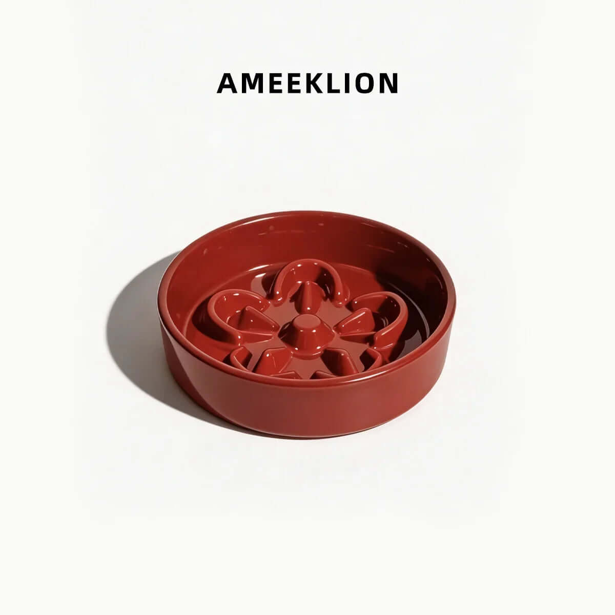 Red slow feeder dog bowl with flower design, promotes mindful eating for pets