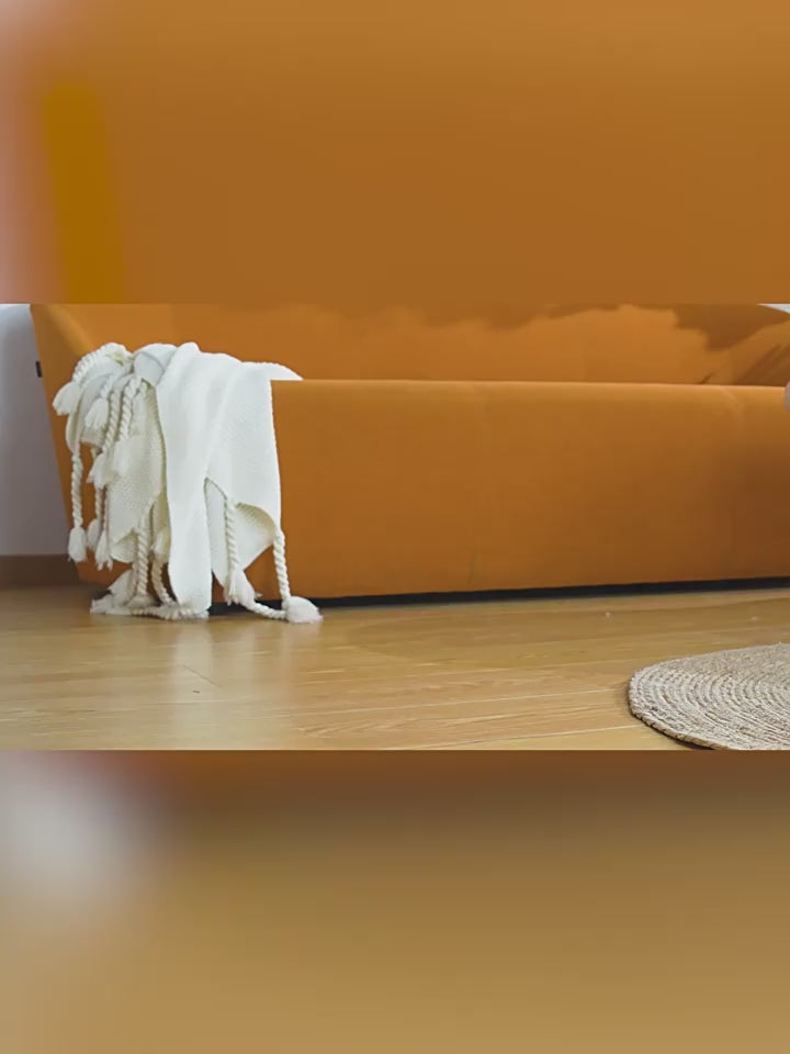 AIWO Cordless Pet Water Fountain – Bear Series Gen 2 next to cozy blanket on orange pet bed.