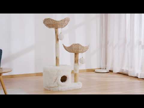 Michu Premium Real Wooden Cat Tree-Large with cozy perches and scratching posts in a stylish interior.