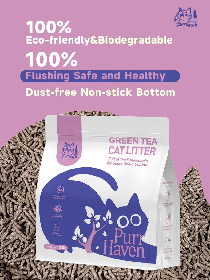 Purr Haven Green Tea Plant & Tofu Cat Litter 2.5kg/6l eco-friendly and biodegradable packaging