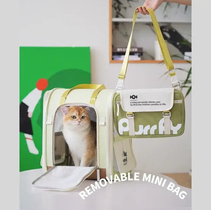 Stylish cat carrier with removable mini bag, perfect for pet travel and daily use