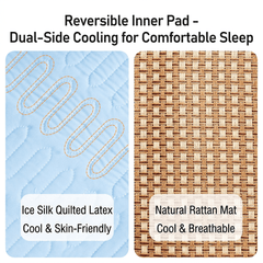 Reversible Inner Pad - Dual-Side Cooling for Comfortable Sleep Ice Silk Quilted Latex and Natural Rattan Mat.