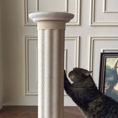 Roman Column Aesthetic Corrugated Cat Scratching Post – Stylish cat scratchers for Indoor Cats with a cat using it.