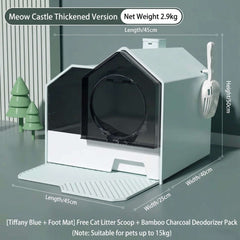 Tiffany Blue Meow Castle cat litter box with foot mat, scoop, and deodorizer pack, 45x40x50cm