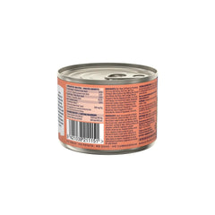 Can of pet food with label on a white background
